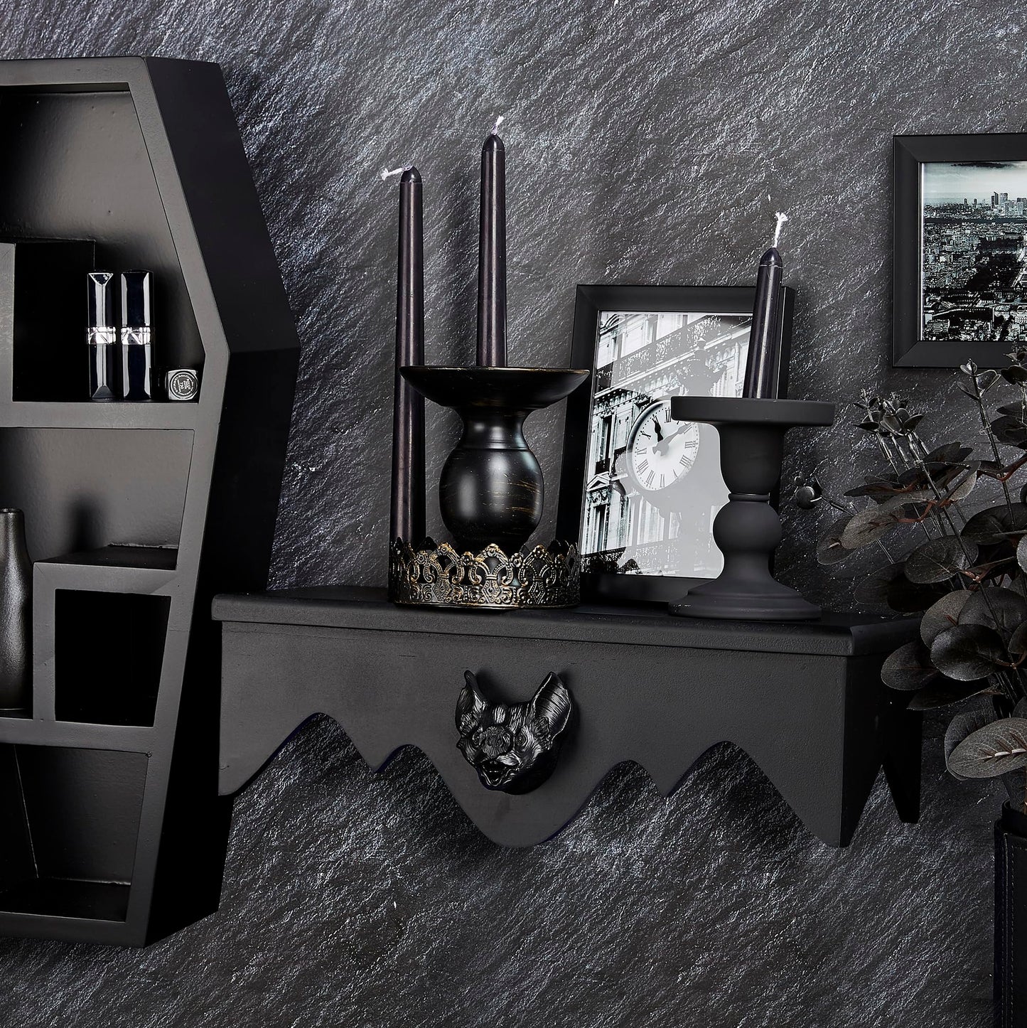 Gothvanity Gothic Bat Floating Shelves 2 Pack - Black Spooky Dark Aesthetic Wall Mounted Storage, Wooden Home Decor for Bedroom Kitchen Bathroom Office