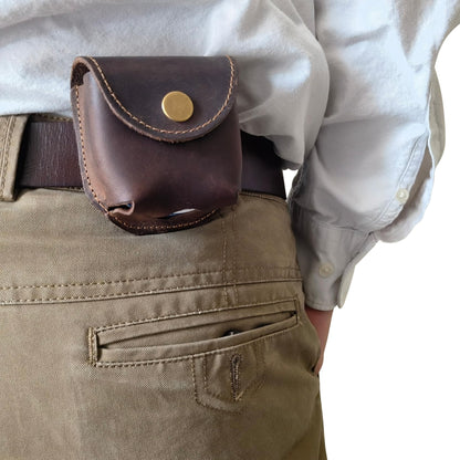 Cowhide Leather Zyn Holder- Vintage Handmade Brown Thick Grain Leather Dip Can Holster-Snuff Holder Compatible with ZYN, Copenhagen, Skoal, Kodiak, etc-Belt Accessories for Men