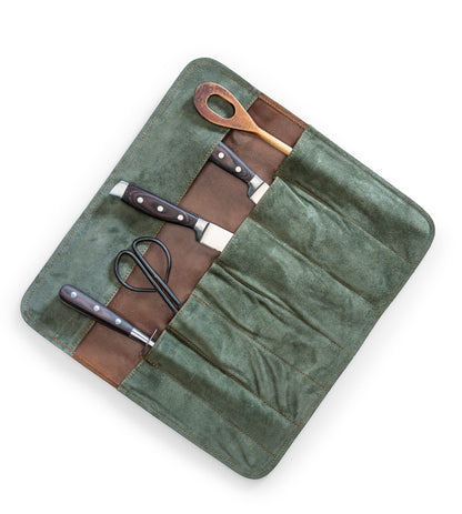 Angus Stoke Leather Knife Roll Bag for Chef`s - Premium Knife Roll Case made of Genuine Buffalo Leather – Durable knives storage Bag Samuel (Brown)