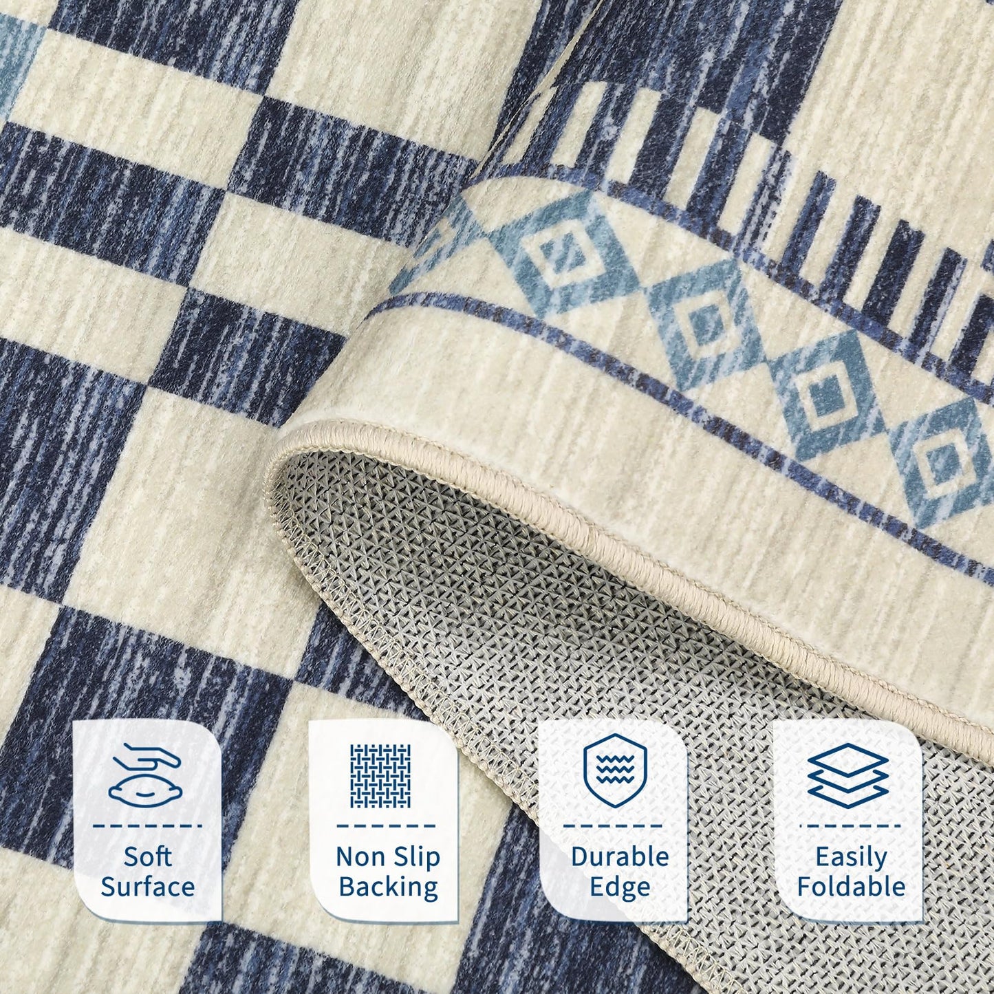 GarveeHome 5x7 Area Rug for Baby Room Non-Slip Low Pile Stain-Resistant Living Room Carpet Modern Abstract Checkered Dining Rugs No-Shedding Machine Washable Area Rug for Dorm Home Office Bedroom Blue