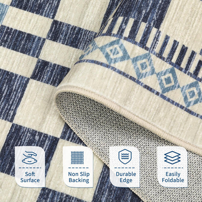 GarveeHome 5x7 Area Rug for Baby Room Non-Slip Low Pile Stain-Resistant Living Room Carpet Modern Abstract Checkered Dining Rugs No-Shedding Machine Washable Area Rug for Dorm Home Office Bedroom Blue