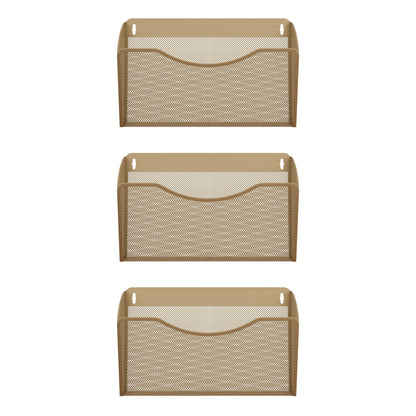 EasyPAG Wall File Organizer 3 Pack, Hanging File Organizer Wall Mount, Metal Mesh Folder Holder for Letter/A4 Papers, Mail Sorter for Office, Classroom, Home, Gold