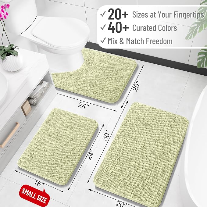 OLANLY Large Bathroom Rugs 40x24, Extra Soft Absorbent Chenille Bath Rugs, Rubber Backing Quick Dry, Machine Washable Bath Mats for Bathroom Floor, Tub and Shower, Home Decor Accessories, Vanilla