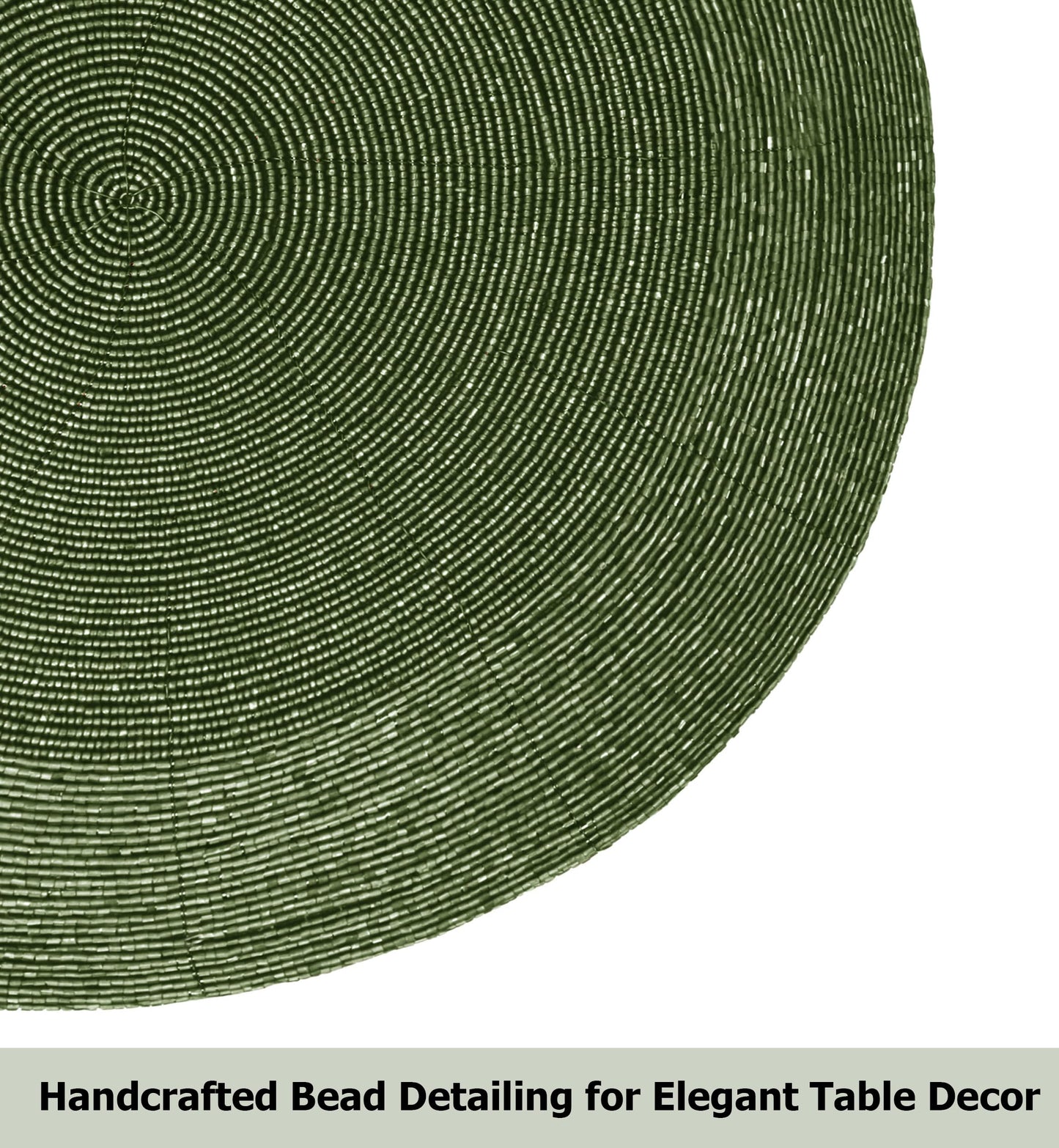 COTTON CRAFT Beaded Charger Placemats - Set of 4 Handmade Glitz Placemats - Harvest Fall Thanksgiving Halloween Holiday Christmas Dining Table Mat - Party Table Décor - 13.5 inches Round - Green