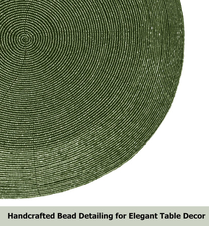 COTTON CRAFT Beaded Charger Placemats - Set of 4 Handmade Glitz Placemats - Harvest Fall Thanksgiving Halloween Holiday Christmas Dining Table Mat - Party Table Décor - 13.5 inches Round - Green