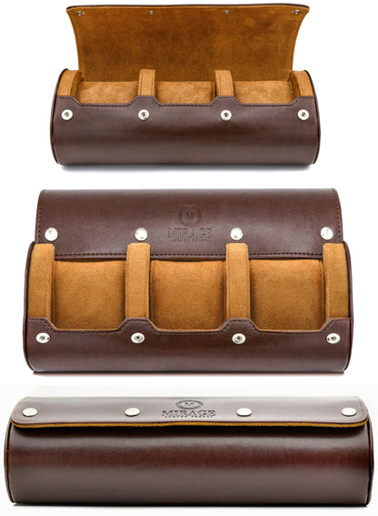Watch Travel Case for Men Watch Roll for Travel Organizer and Display Watch Case - Swiss Espresso Vegan Leather Watch Case