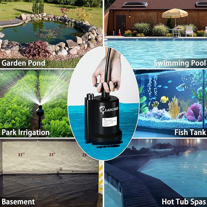 Lanchez Sump Pump, 1/2 HP 2450GPH Submersible Water Pump, Utility Pump Thermoplastic Portable Electric Transfer Pump for Hot Tub Swimming Pool Basement Garden Pond Tubs Draining with 10FT Cord