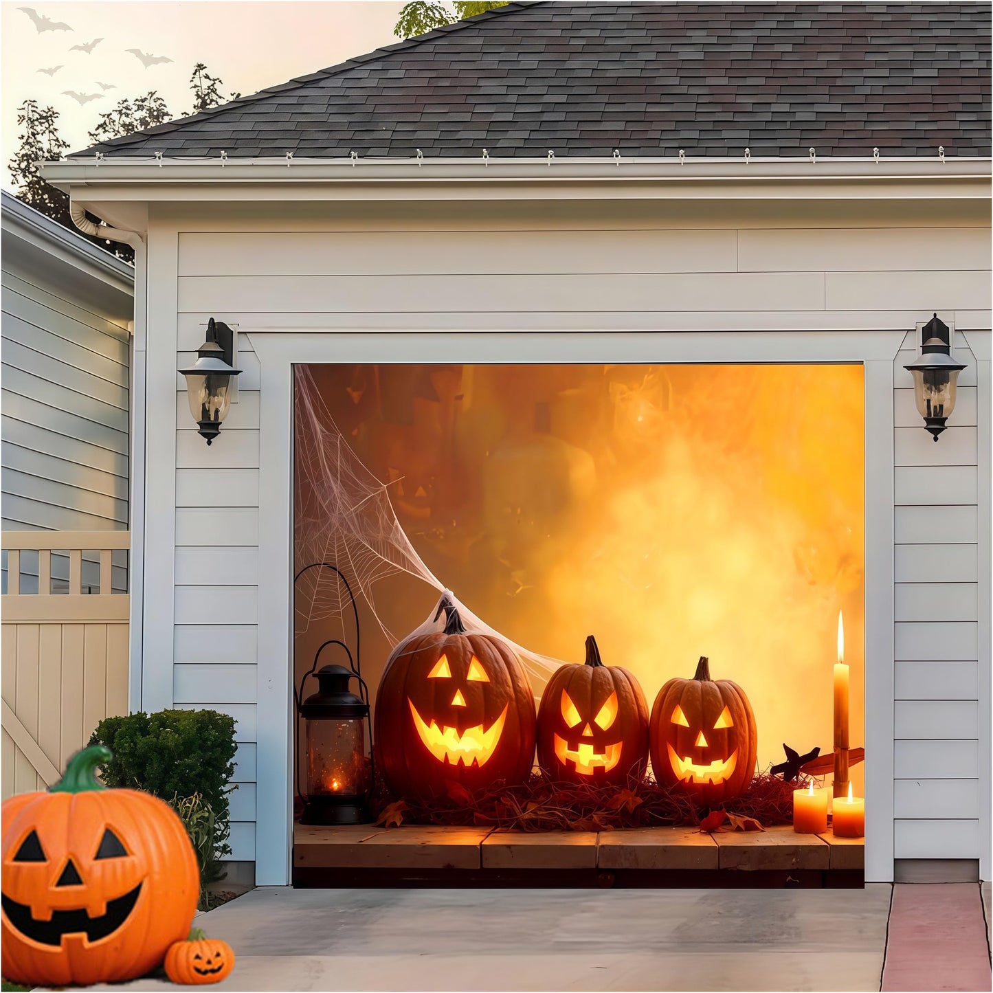 TTCHANG Halloween Garage Door Cover 8 x 7FT Pumpkins Hanging Backdrop Door Banner Halloween Decorations for Home Outdoor Indoor Holiday Party Wall Window Patio Yard