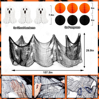 Halloween Party Decorations, 29Pcs Halloween Indoor Decorations Kit with Mantel Scarf Creepy Cloth Fabric Hanging Ghost Happy Halloweens Banner 3D Bat Stickers for Home Fireplace Wall Decor