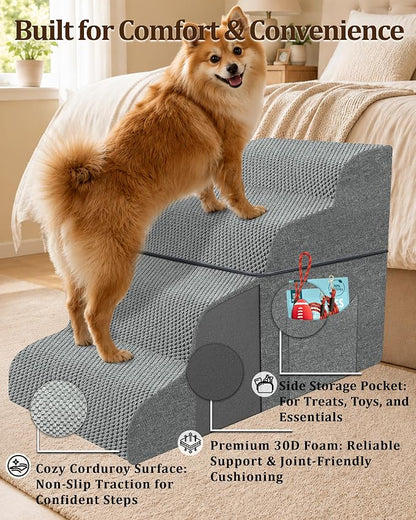 Dog Stairs for Couch & Sofa, 11.8"H 2 Step Low Height Pet Steps for Small Dogs & Cats, Non-Slip Dog Steps for Chair and Low Bed, Easy Climb Lightweight Indoor Pet Stairs with Washable Cover