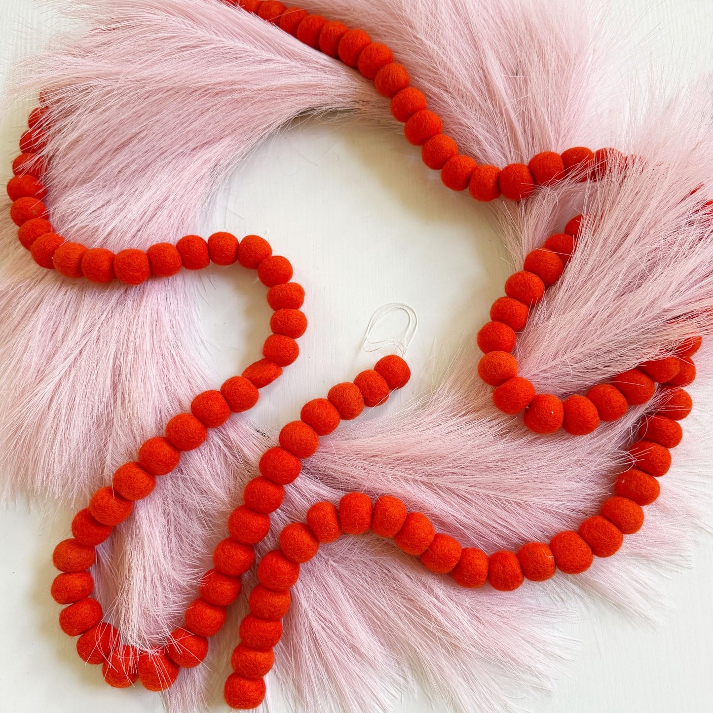 Large Felt Ball Garland, 9 Feet Orange Wool Pom Pom Garland 128 Handcrafted Pure Sheep Wool Felt Balls Prestrung for Christmas Tree Hanging Decor, Halloween Banner, and Orange Party Decor