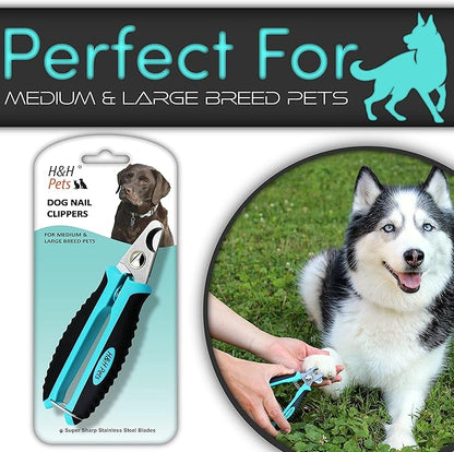 H&H Pets Nail Clippers Series - for Cats and Dogs - Razor Sharp Blades Sturdy Non Slip Handles - Dog Accessories Professional at Home Grooming - Stainless Steel - Dog Nail Trimmers - M (Sm-M Dogs)