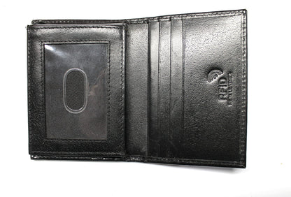 L-Fold Credit Card Trifold Black Leather Wallet - RFID Blocking