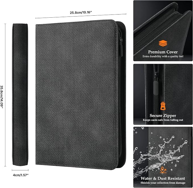 Card Binder 9 Pocket - Premium Card Collection Binder for 360 Cards, Durable Side-Loading Card Album with Zipper, Perfect for TCG, MTG, and Sports Cards, Black