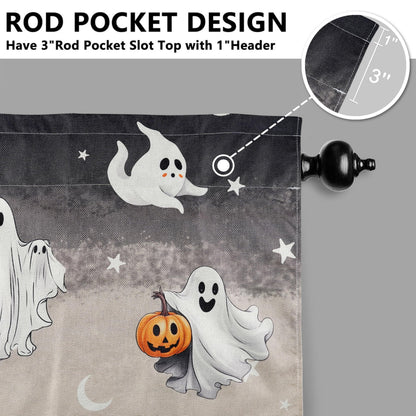 Miffrank Halloween Kitchen Curtains and Valance Set of 3, Ghost Pumpkin Kitchen Window Tier Curtains Farmhouse Window Valances Rod Pocket Panels for Halloween Home Decor