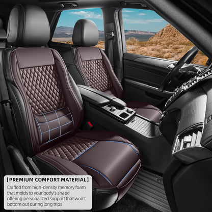 AuraSettle Premium Perforated Napa Leather Car Seat Covers Semi Universal Fit with Lumbar Support, Storage Bag for SUV Sedan Truck (Coffee Brown, Front Row Two Seats)