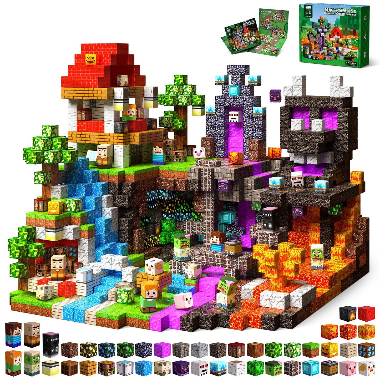 300PCS Magnetic Blocks, Magnetic Building Cube Set for Kids Ages 3+, Constructions STEM Stacking Tiles Toy Building Birthday Gifts for Boys Girls
