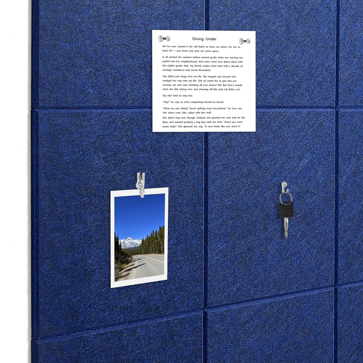 G Gamit Felt Wall Tiles Bulletin Board Large Cork Board Alternative 6 Pack 11.81”x11.81”x0.47” Felt Pin Board Tack Board with Safe Removable Adhesive Tabs for Home Office School 36x24 (Dark Blue)