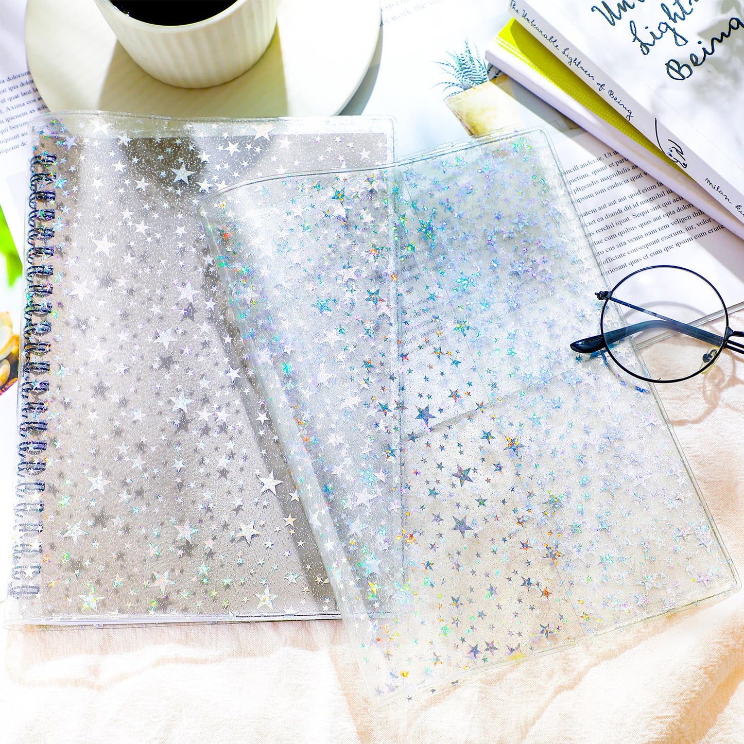 Feifeiya 2 Pcs White A5 Glitter Star Jelly Cover Transparent Planner Cover for Journal Planners and Notebooks