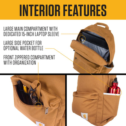 Carhartt 21L Classic Laptop Backpack, Water-Resistant Pack W/ 15" Laptop Sleeve and Organizational Compartments, Seabrook