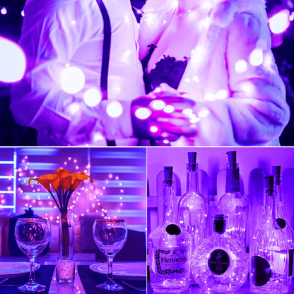 SmilingTown 12 Packs 20 LED Wine Bottle Lights with Cork - Silver Wire Fairy String Lights Battery Operated Cork Lights for Wine Liquor Bottle,Halloween,Christmas,Birthday,Wedding Party Decor(Purple)