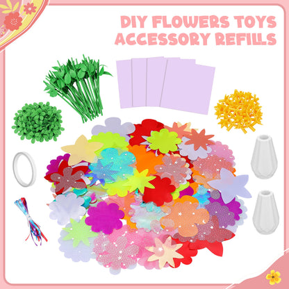 Toyly DIY Fabric Flower Bouquet Toy Accessories with 2 White Vases - Flower Market Toy Fitting Set - Arts & Crafts Toy