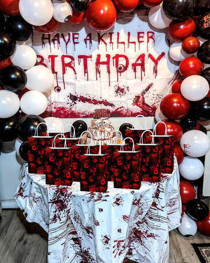 Roselush 16Pcs Bloody Goodie Gift Bags - Horror Bloody Handprint Party Favor Treat Bags for Bloody Birthday, Scary Movie Birthday Decorations, Serial Killer Halloween, Slasher Party Decorations
