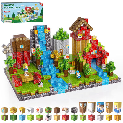 Fitrobust 200PCS Magnetic Building Blocks Set, Magnetic Tiles Kids Build Cubes STEM Game Toys, Build Forest World Set, Christmas Birthday Gifts for Boys & Girls Age 3 4 5 6 7 8 9 10, 0.78 in Size