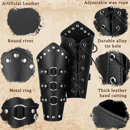 Patelai 1 Pair Faux Leather Arm Guards Arm Bracers Leather Gauntlet Medieval Viking Cosplay Accessories for Men Women(Black,S)