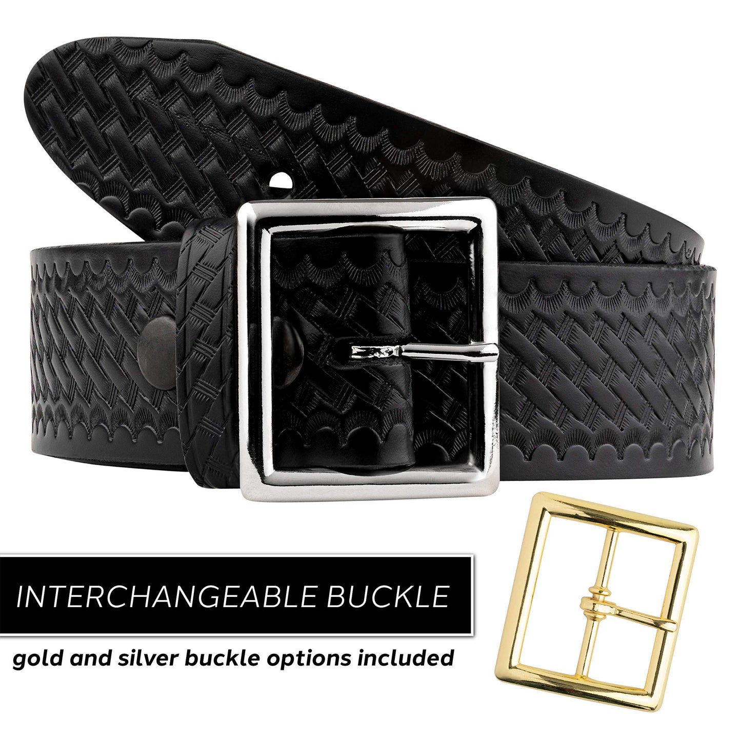 Perfect Fit Leather Basket Weave 1.75 Garrison Belt, Tactical First Response Police & Security, Black