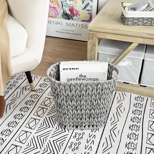 GRANNY SAYS Wicker Waste Basket - Waterproof, Space-Saving, 15L/4Gallon, Bathroom & Bedroom Trash Can