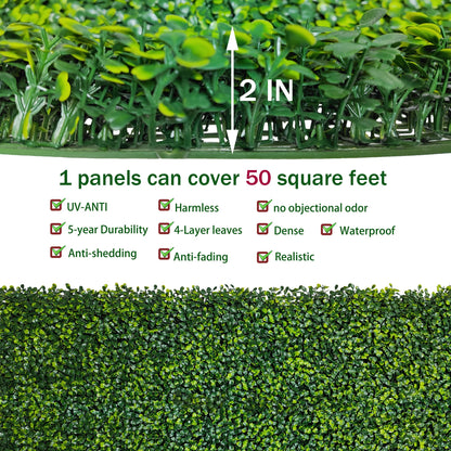 ODTORY Artificial Boxwood Roll Panels: 5FT X 10FT (50 sqft) UV-Anti Artificial Ivy Privacy Fence Wall Screen for Indoor Outdoor Green Grass Wall Decor & Ivy Fence Covering Privacy