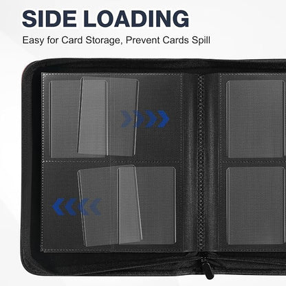 Toploader Binder, Holds 160 Toploaders, 100 Toploaders INCLUDED, 4-Pocket PU Cover Top Loader Binder for 3" x 4" Rigid Toploader, Ringless Double-Sided Toploader Card Binder for TCG, Sport Cards