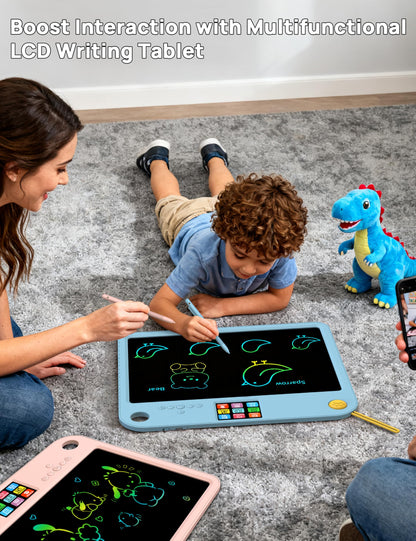 Multifunctional LCD Writing Tablet for 4-9 Kids Dual-Screen Pad（9 Learning Themes） Charging Erasable Board with Extra Stylus Lock Switch,Educational Learning Toys Birthday Gifts for Girls Boys (Blue)