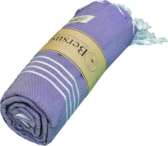 Bersuse Towels Anatolia XL Beach Blanket Throw Blanket Turkish Towel 100% Cotton Extra-Large Quick-Dry Lightweight Premium Peshtemal Towel - 61x82 Inches, Dark Purple (Set of 3)