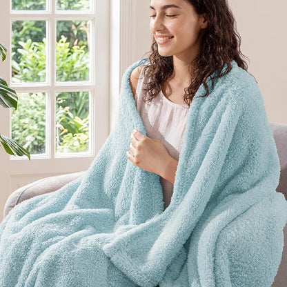 Exclusivo Mezcla Fleece Stone Blue Throw Blanket for Couch Sofa, Ultra Soft, Lightweight and Fluffy Blankets for Women, All Season, 50x60 Inches