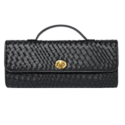 Joryin Woven Purse for Women Evening Clutch Woven Leather Handbags Black Crossbody Bag Purse Formal Evening Bag