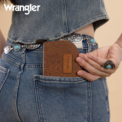 Montana West Wrangler Small Keychain Wallet for Women RFID Blocking Credit Card Holder Floral Tooling Coin Purse Brown WG338-W102-1BR