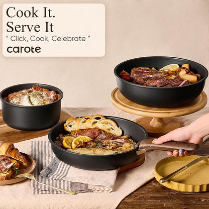 CAROTE 23pcs Pots and Pans Set Non Stick with Detachable Handle, Nonstick Cookware Sets, Kitchen Cooking Set - Camping Cookware, Oven/Dishwasher Safe, Induction Compatible