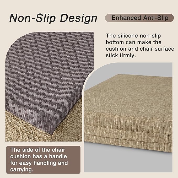 OVOV Recliner Cushions for Elderly 20"x20"x4" Thick Seat Cushion for Recliner Chair Large Square Non Slip Chair Pads with Washable Cover for Armchair Couch Beige