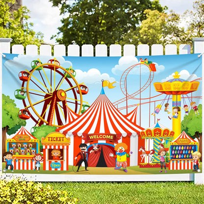 Halloween Hanging Decorations - Large, Pack of 28 and XtraLarge Carnival Backdrop - 72x44 Inch | Spooky Halloween Hanging Swirls, Halloween Party Decorations | Scary Halloween Carnival Decorations