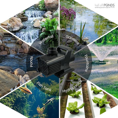 HALF OFF PONDS Submersible Water Pump, 14,800 GPH Pond Pump with 100FT Power Cord and 35.5FT Max Head, 1,100W Ultra Quiet Energy Efficient Pump for Koi Pond, Fountain, Waterfall, Water Garden, Skimmer