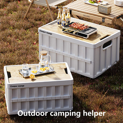 MEYINA 7.93-13.21 gallon large capacity camping folding box storage box organizing box, suitable for home, outdoor camping, car use - black, white, green (White stripes, 16.5x11x8.6)