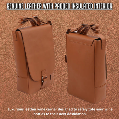 Primeware Vino2 Two Bottles Saddle Leather Wine Tote Messenger Carrier (Brown)