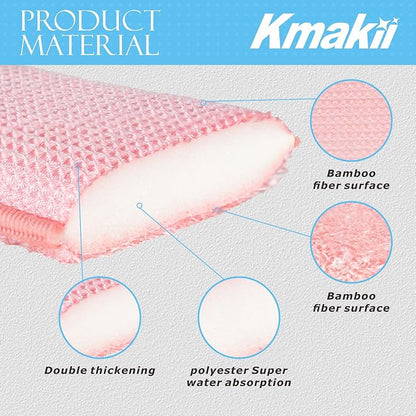 KMAKII Bamboo Kitchen Sponges Dish Sponge Super Absorbent Natural Dish Sponges, Red, Pack of 6