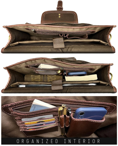 RUSTIC TOWN Leather Messenger Bag for Men - Full Grain Leather Briefcase Laptop Satchel Office Crossbody Travel Bag (16 Inch, Mulberry)