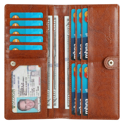 Lavemi Ultra Slim Thin Leather Women Wallet RFID Blocking Credit Card Holder Bifold Long Ladies Billfold (2-Waxed Brown)