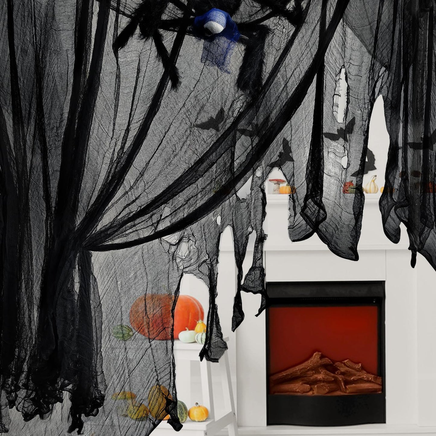 Halatool 85 X 400 in Halloween Creepy Cloth, Black Spooky Cheesecloth Scary Hanging Gauze Decor for Halloween Party Supplies Haunted Houses Windows Doorways Indoors & Outdoors