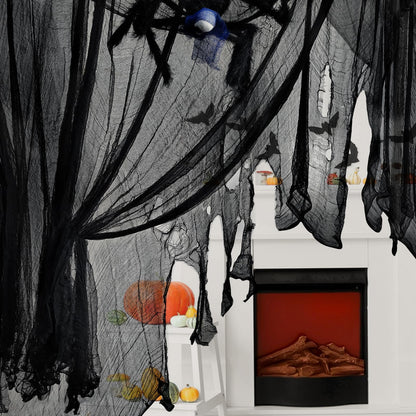 Halatool 85 X 400 in Halloween Creepy Cloth, Black Spooky Cheesecloth Scary Hanging Gauze Decor for Halloween Party Supplies Haunted Houses Windows Doorways Indoors & Outdoors