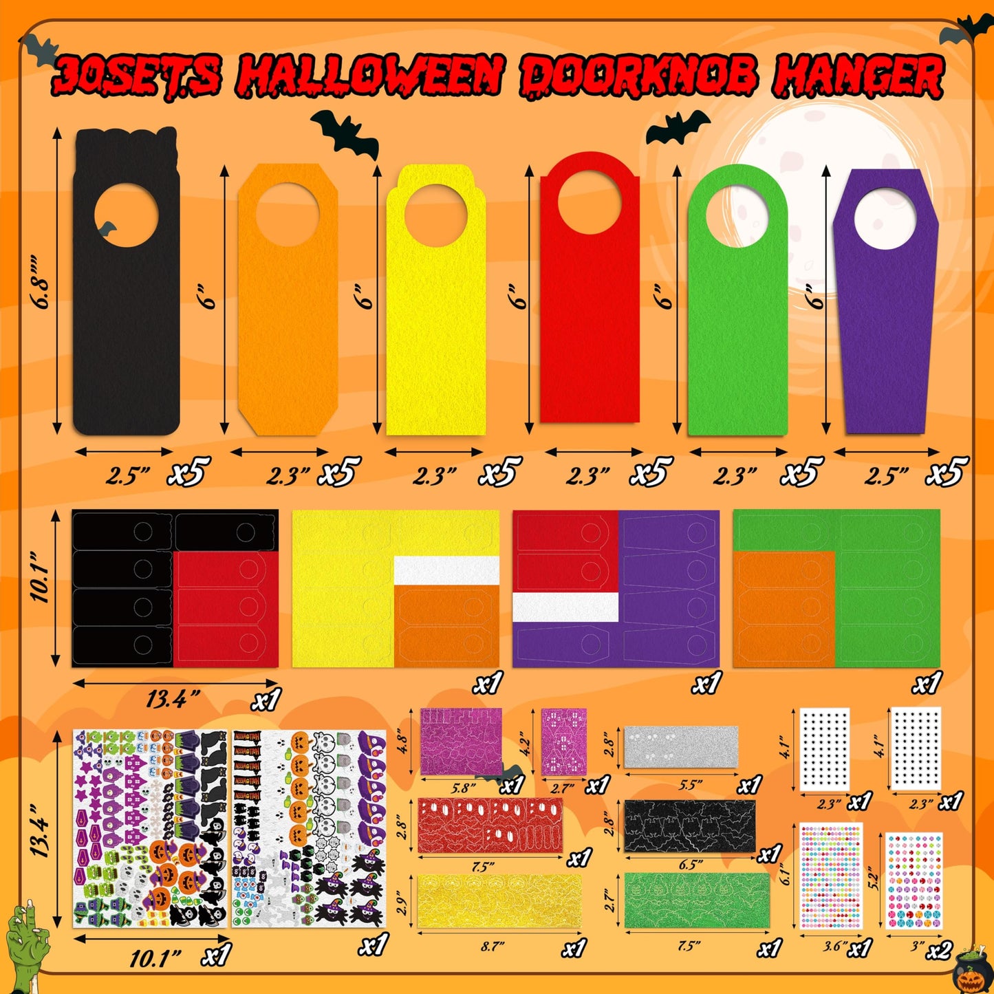30Sets Halloween Crafts Doorknob Hanger DIY Arts and Craft Kit Classroom Activities Party Games Favors Bulk
